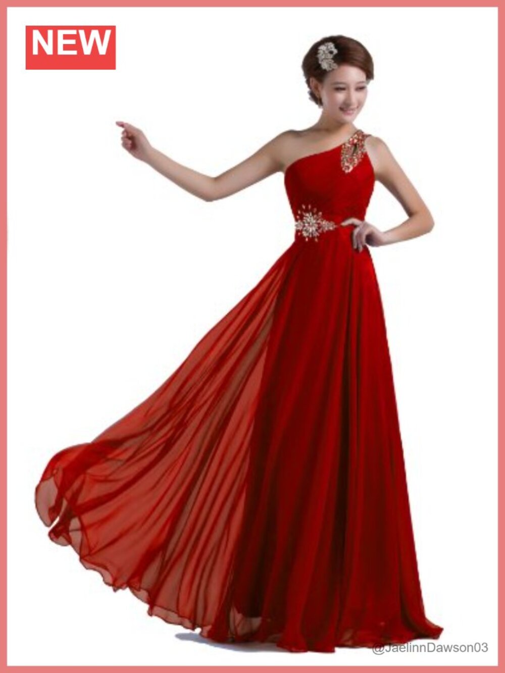 One-Shoulder Beaded Chiffon Floor Length Prom Dress Formal Sheath